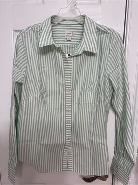 Anthropologie Maeve Light Green and White Striped Blouse